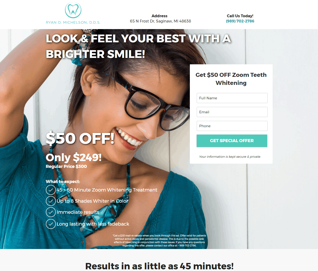 Zoom Teeth Whitening Offer Michelson dds facebook landing pages